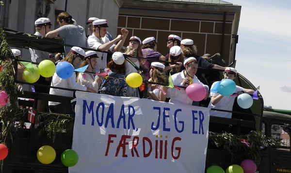 High school students celebrating their graduation in Denmark